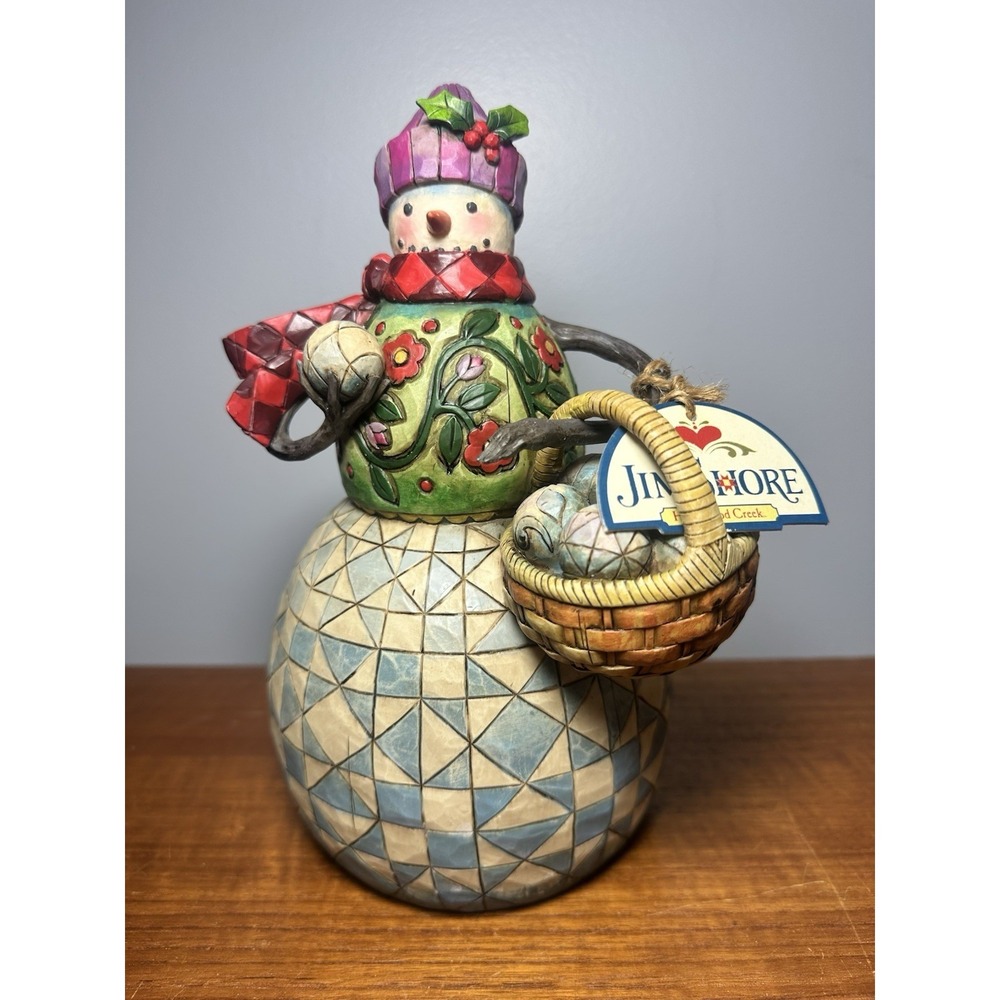 Jim Shore Snowman "Ready to Roll" figurine w‎ tag basket of snowballs 4006030